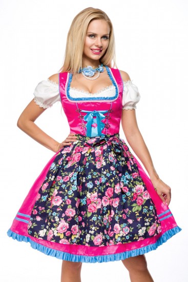 Dirndl mit Blumenschürze pink gemustert