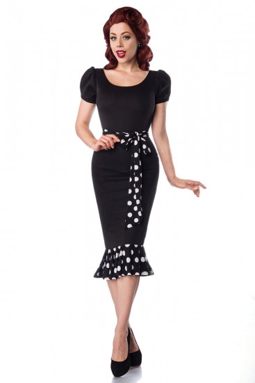 Retro Jersey-Kleid mit Puffärmeln