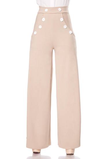 Beige Marlenehose dekorative Knöpfe