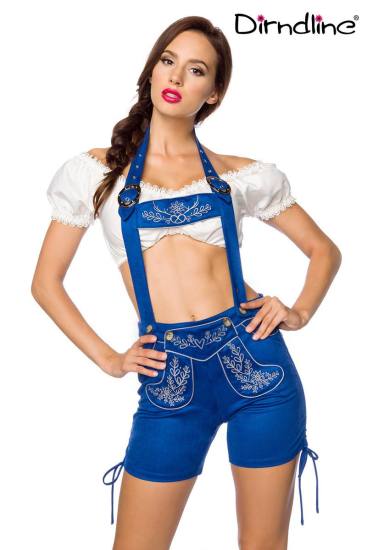 blau Kurze Damen Trachtenshorts mit Stickereien