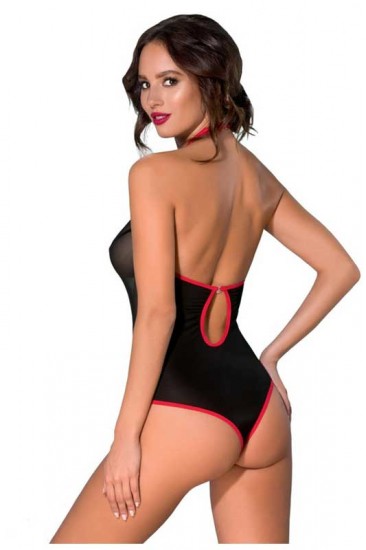 Erotischer Neckholderbody in schwarz-rot
