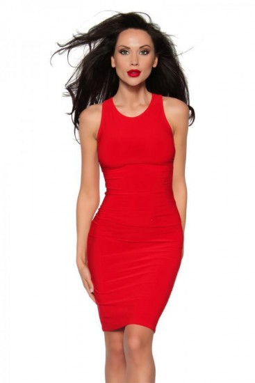 Rotes Cocktailkleid mit tiefem Rückenausschnitt