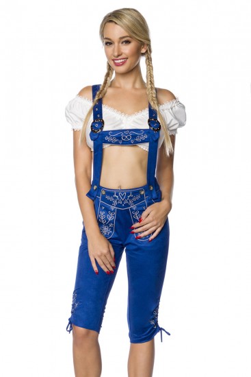 Klassische Trachten Kniebundhose mit Stickereien blau