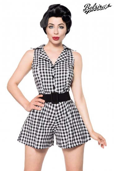 Retro Jumpsuit schwarz mit Reverskragen