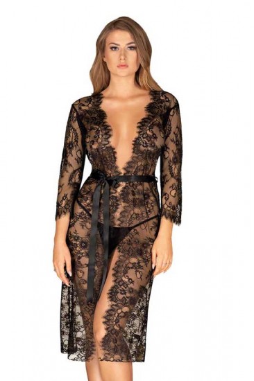 langer Peignoir mit sexy V-Ausschnitt