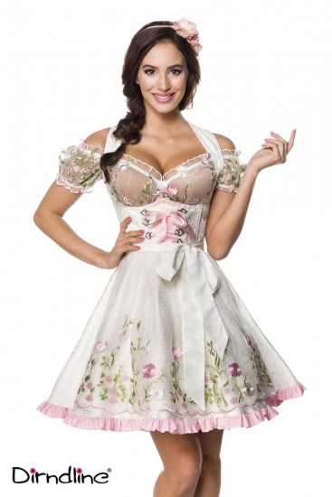 Unterbrustdirndl weiß mit Netz Bluse, Schürze