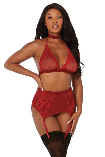 Neckholder-Bralette mit Strumpfhaltergürtel
