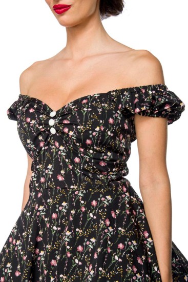 Retro schulterfreies Kleid schwarz/rosa