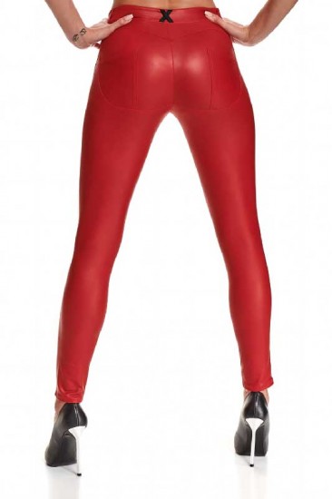 Rote Wetlook Leggings mit Gesäßtaschen