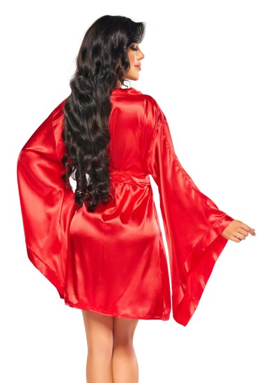 Satin Kimono langärmlig in Rot