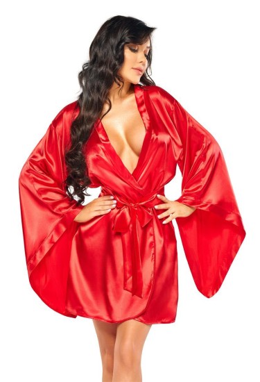 Satin Kimono langärmlig in Rot