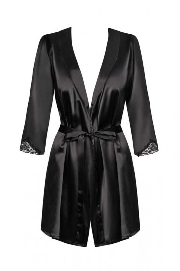 Satin Robe mit 3/4-Ärmel & Guipure