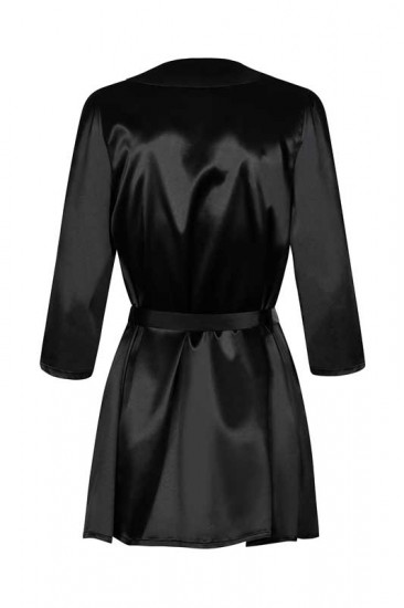 Satin Robe mit 3/4-Ärmel & Guipure