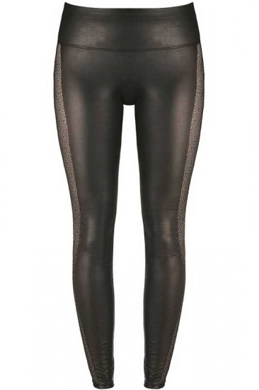 Schwarzes Wetlook Leggings mit Tüll