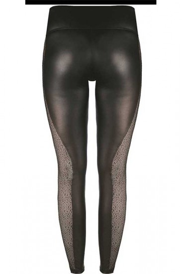 Schwarzes Wetlook Leggings mit Tüll