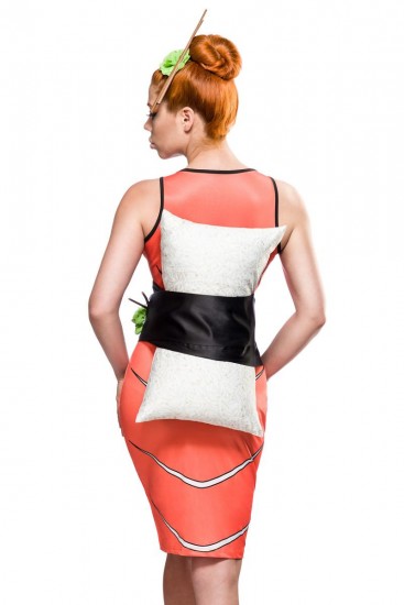 Sushi-Outfit mit Kleid, Kissen, Gürtel, Kopfschmuck