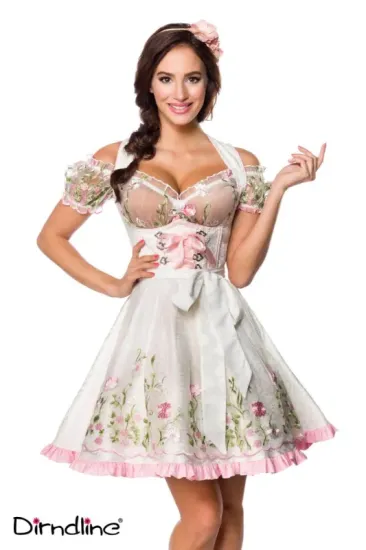 Unterbrustdirndl weiß mit Netz Bluse, Schürze