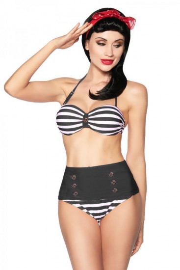 Vintage Bandeau-Bikini im Marine-Look